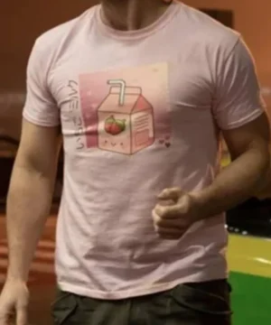 Stylish Fight Or Flight 2025 T-shirt featuring pink Strawberry Milk design worn by Josh Hartnett