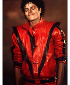 Michael Jackson Thriller leather jacket featuring iconic red and black design, premium leather, and legendary pop culture style