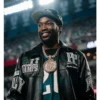 Meek Mill Philadelphia Eagles Pelle Pelle jacket featuring bold team colors, premium design, and iconic streetwear style