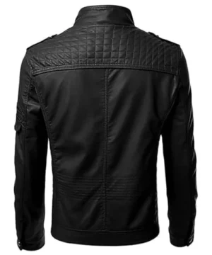 Premium black lambskin biker jacket featuring smooth fine-grain leather, refined stitching, and a modern riding silhouette.