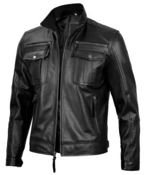 Black Shadow leather cruiser biker jacket designed for comfort, durability, and timeless motorcycle style appeal.