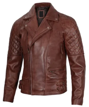 Premium Brown Fusion biker jacket featuring durable leather construction, refined stitching, and a modern riding silhouette.