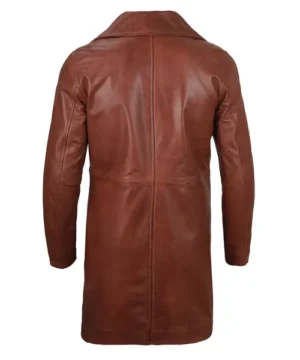 Cognac wax leather coat designed for comfort, structured fit, and rustic vintage-inspired outerwear look