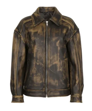 Home 16 Men’s distressed brown full-grain leather biker jacket crafted from premium rugged leather with vintage-inspired motorcycle styling.