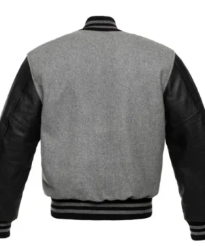 High-quality grey & black varsity jacket perfect for streetwear and everyday wear