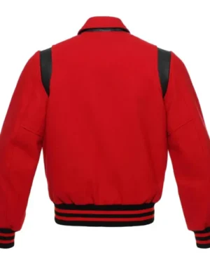 Casual red and black varsity jacket ideal for streetwear and sporty looks"