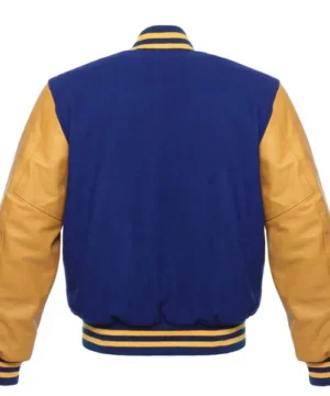 High-quality royal gold and black varsity jacket designed for bold, stylish wear