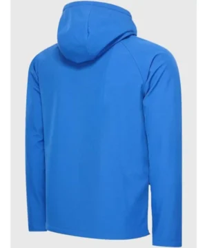 Blue hooded Milano Cortina 2026 Olympics jacket with lightweight warmth, sleek fit, and sporty winter fashion appeal