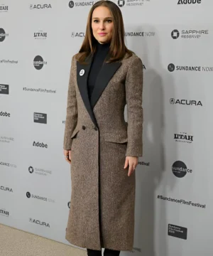 Natalie Portman inspired Sundance 2026 long coat red carpet style