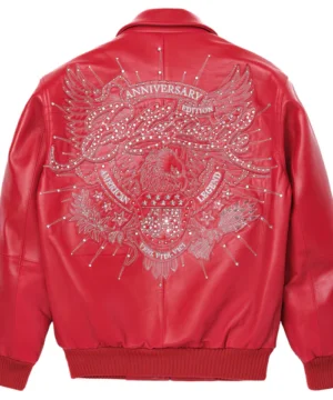 A$AP Rocky Pelle Pelle Anniversary jacket in red showcasing structured design, high-quality leather, and standout style