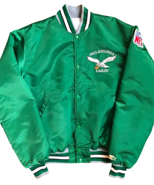 Philadelphia Eagles satin jacket inspired by Bradley Cooper with sleek varsity silhouette, durable craftsmanship, and modern fan apparel appeal