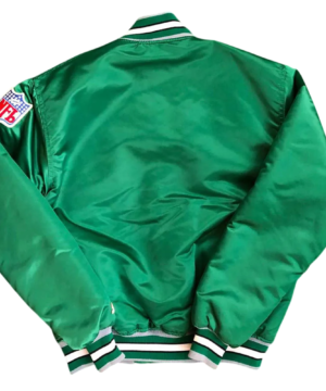 Philadelphia Eagles satin jacket inspired by Bradley Cooper with sleek varsity silhouette, durable craftsmanship, and modern fan apparel appeal