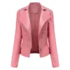 Pink racer jacket featuring a sleek café racer design, premium material, and bold modern biker style