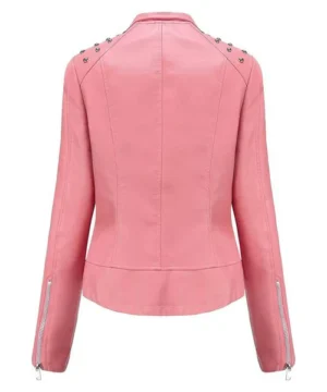 Racer jacket in pink designed with a streamlined fit, durable stitching, and standout motorcycle-inspired look