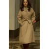 Ponies Emilia Clarke trench coat featuring elegant tailored design, premium fabric, and chic celebrity-inspired outerwear style