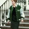 Princess Diana Philadelphia Eagles varsity jacket featuring classic NFL team styling, premium materials, and iconic vintage sports fashion appeal
