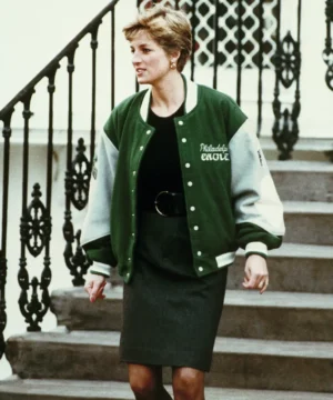 Princess Diana Philadelphia Eagles varsity jacket featuring classic NFL team styling, premium materials, and iconic vintage sports fashion appeal