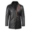 Quilted black leather coat featuring premium leather, padded design, and modern streetwear outerwear style