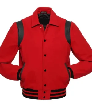 Red and black varsity jacket designed for bold style and lasting comfort