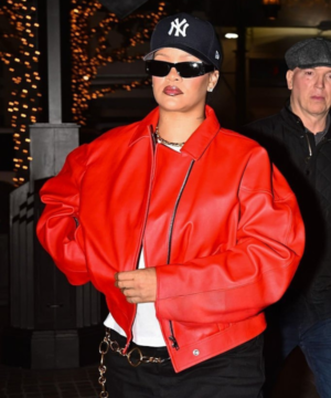 High-quality leather jacket designed for fans of Rihanna and modern streetwear fashion