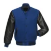 Royal blue and black varsity jacket with premium fabric and classic letterman style