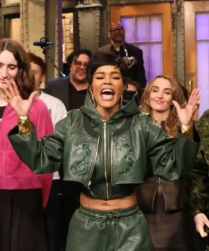 Teyana Taylor inspired SNL Season 51 cropped jacket fashion look