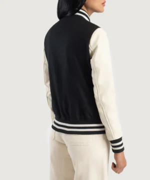 Savant hybrid varsity jacket in black and white designed for comfort, sleek fit, and contemporary letterman fashion look