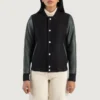 Savant green and black hybrid varsity jacket featuring premium materials, classic letterman design, and modern streetwear appeal
