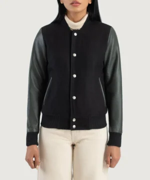 Savant green and black hybrid varsity jacket featuring premium materials, classic letterman design, and modern streetwear appeal