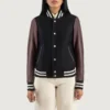 Savant maroon and black hybrid varsity jacket featuring premium materials, classic letterman design, and modern streetwear appeal
