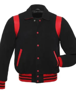 Scarlet edge and black varsity jacket with premium fabric and sleek design