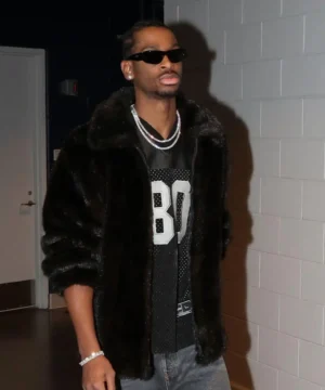 US fur jacket worn by Shai Gilgeous-Alexander with cozy texture, sleek fit, and modern streetwear appeal