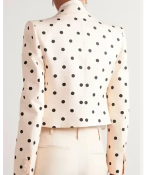 Premium polka dot crop blazer designed for contemporary TV-inspired styling