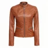 Tan Fury racer jacket featuring a sleek café racer silhouette, premium material, and modern biker styling