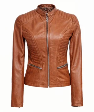 Tan Fury racer jacket featuring a sleek café racer silhouette, premium material, and modern biker styling