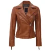 Tan Seraphim biker jacket featuring premium leather, classic moto design, and rugged streetwear appeal