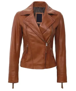Tan Seraphim biker jacket featuring premium leather, classic moto design, and rugged streetwear appeal