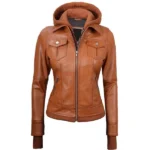 Tan Solara Bomber Hooded Jacket