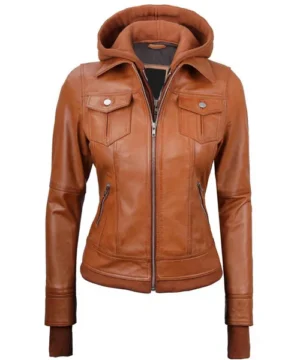 Tan Solara bomber hooded jacket featuring premium fabric, casual streetwear style, and functional hooded design