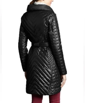 Premium quilted parka coat designed with a flattering tie waist and modern finish
