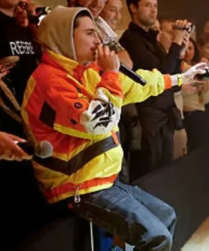 Bold multicolor jacket inspired by Timothée Chalamet’s underground tournament style