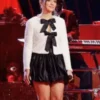 Gina Mile sequin black bow top featured on The Voice Season 28 with sparkling design