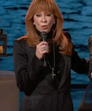 The Voice Season 28 Reba McEntire black fringe jacket with western-inspired detailing