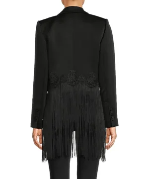 Stylish black fringe jacket inspired by Reba McEntire outfit on The Voice Season 28
