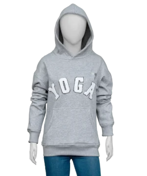 Premium YOGA Melange Hoodie showcasing breathable melange material with a clean minimalist finish, ideal for yoga sessions, workouts, and casual athleisure styling.