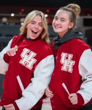 University of Houston red and white varsity jacket with classic college style