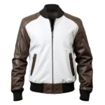 White and Brown Home Run Hero Bomber Jacket