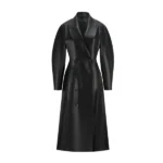 Women's Classic Black Full Grain Leather Trench Coat