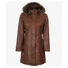 Women’s faux leather coat with hood featuring premium vegan leather, stylish design, and cozy outerwear appeal