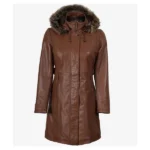Women's Faux Hood Leather Coat